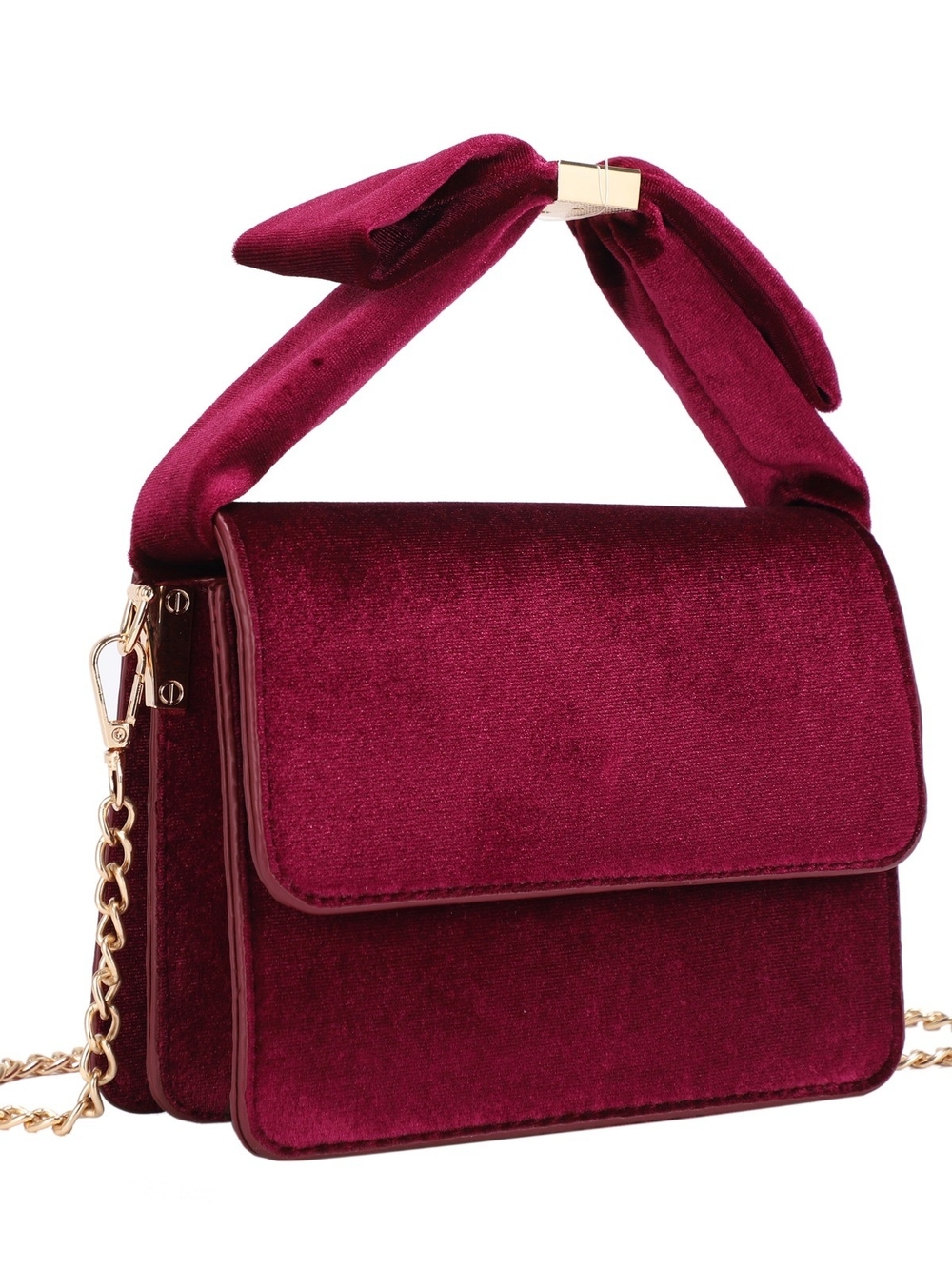 Velvet Bow-Handle Shoulder Bag in Wine Or Black, New With Tags